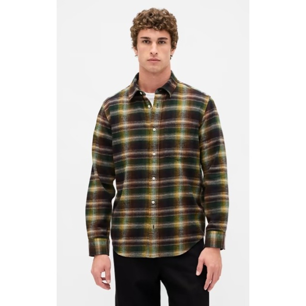 Gap Flannel Shirt Mens L Black Shadow Plaid Organic Cotton Relaxed Fit - Picture 7 of 7